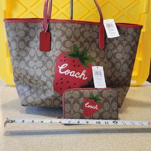 Coach Strawberry Signature City Tote with Wallet